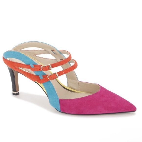 Kenneth Cole Multicolor Riley Suede Double Buckle Stiletto Heels Size 6 NEW! - Picture 12 of 12
